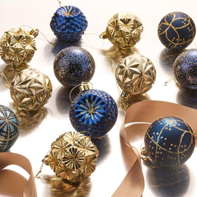 Fall Ornaments For Christmas Trees, 16Ct Blue And Gold Shatterproof Christmas Tree Decorations, 2.36 Inches Luxury Hanging Ball Ornaments For Thanksgiving Autumn Harvest