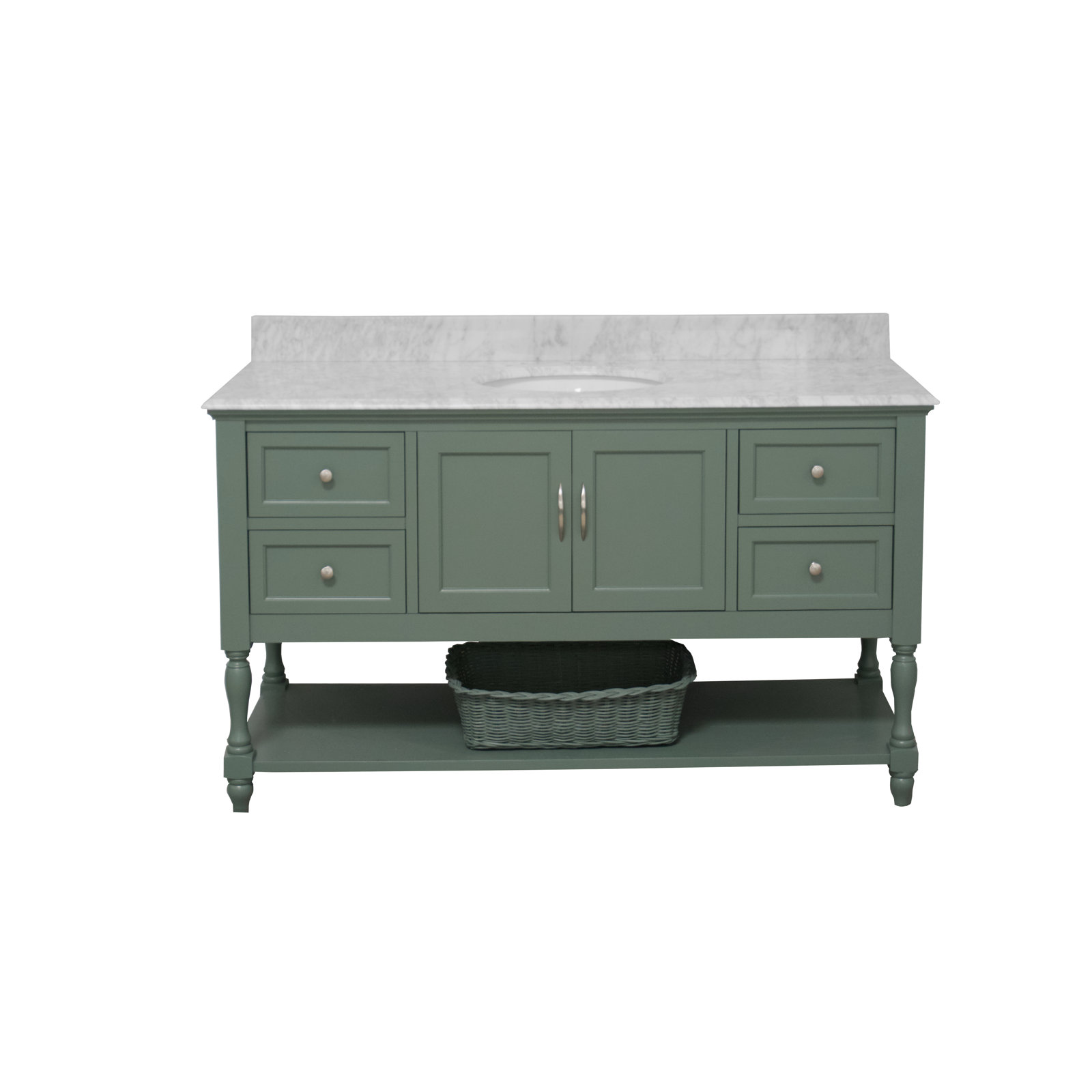Hampton 60'' Single Bathroom Vanity, Carrara Marble, Sage Green