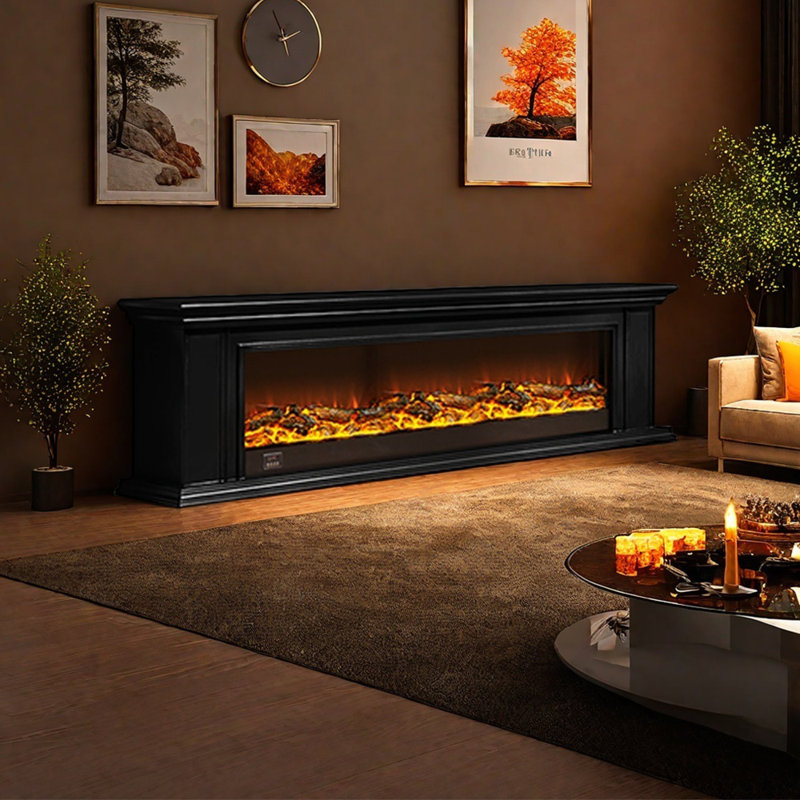 Meuble télé American Fireplace, Noir, noir, noir, noir, 78.74"