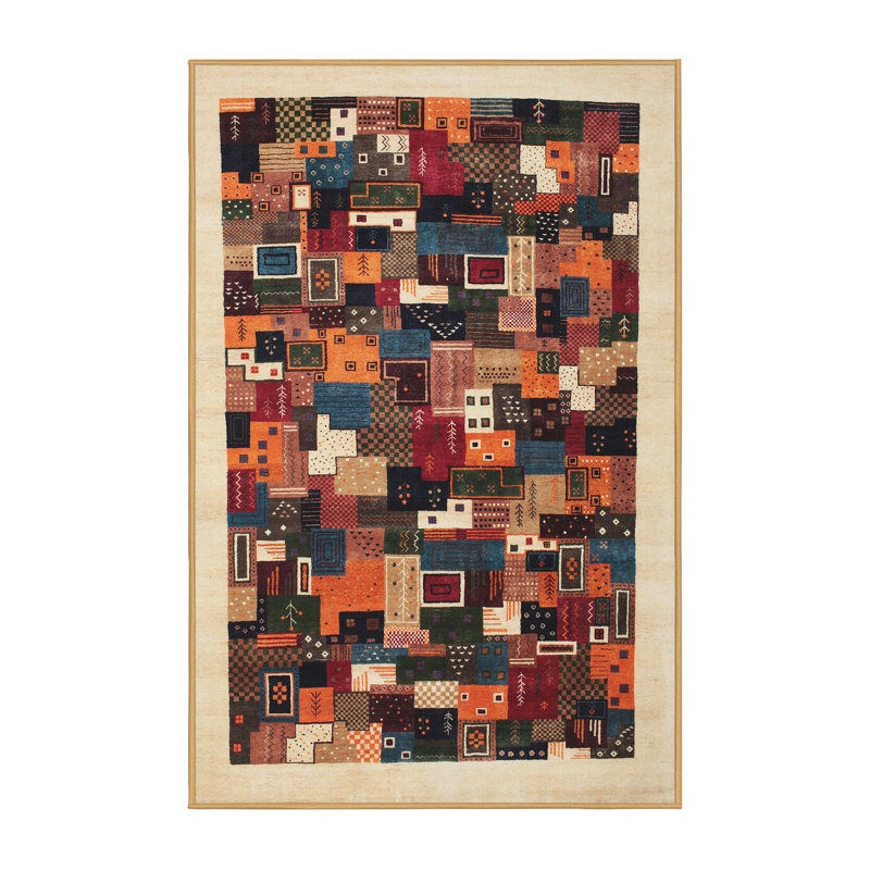 Tapis noir/gris/bleu de zone contemporaine, Rectangle 4 pi x 6 pi