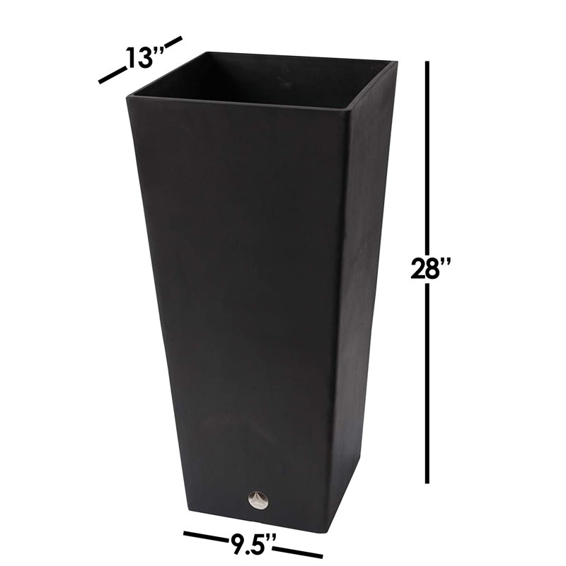 Cara 28" Square Composite Pot Planter with Plant Shelf, Black