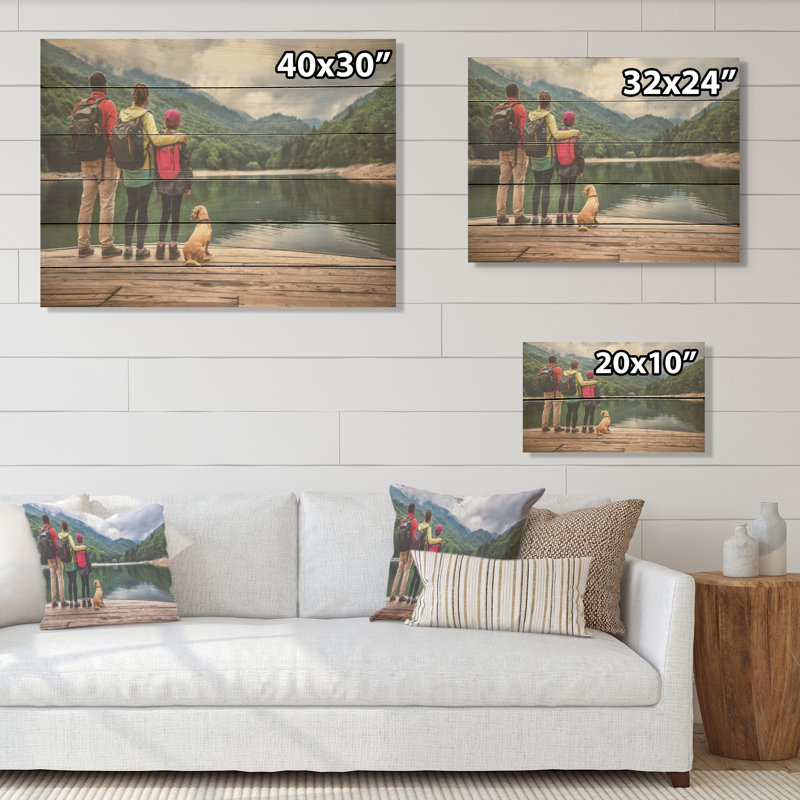 Family Outing Adventure - Randonnée, panneau mural en bois sur bois de pin naturel, H 30 po x l 40 po