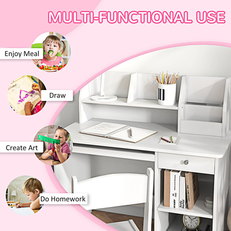Desk And Chair Set With Storage, White