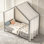 Lit de sol avec auvent Montessori, cadre de lit simple pour enfants, conception en forme de maison avec balustrades hautes et toit en bois