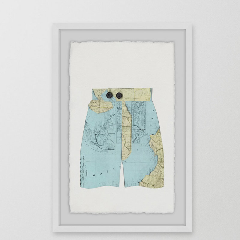 Map Shorts - Reproduction d'art graphique encadré, H 18 po x l 12 po x P 1,5 po