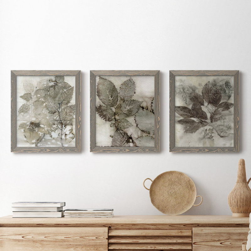 Birch Leaves I Painting Print on Canvas, 20" H x 51" W x 0.75" D, Gray