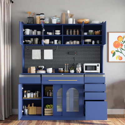 Freestanding Kitchen Pantry With 6 Drawers, Adjustable Shelves, Pegboard, Towel Rack And Power Outlet