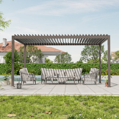 Pergola d'extérieur avec toit réglable, pavillon de jardin à persiennes en métal à toit rigide, pergola d'extérieur résistante aux intempéries pour patio, terrasse, porche, cour