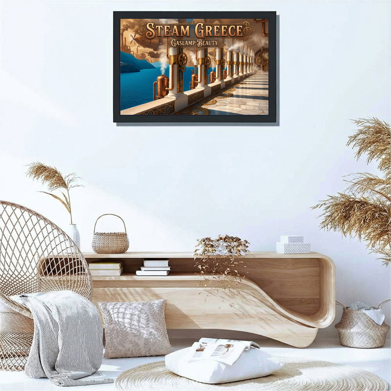 Ensemble de 1 tableau mural Steampunk « Beauté des lampadaires à vapeur de la Grèce », H 16 po x l 24 po