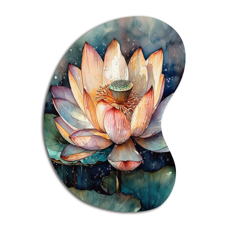 «Orange Lotus Floral Dreams I», art mural en métal à motif de lotus asymétrique, sculpture murale en métal de forme irrégulière