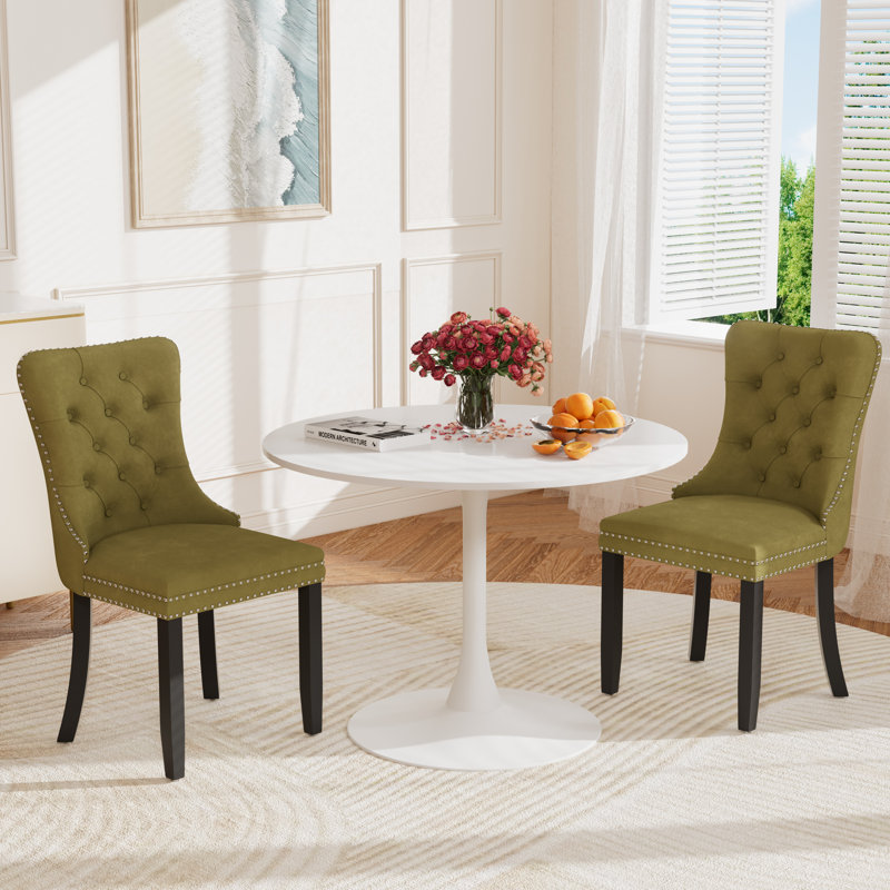 Round Pedestal Dining Set with 2 chairs, White/White, Oliver Green