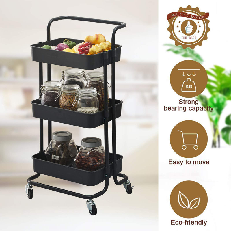 Huley Marble Top Kitchen Cart, Black