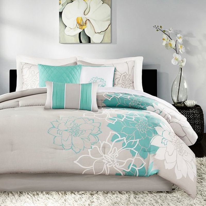 Literie pour lit très grand, coton, l 18 po x L 18 po, édredon très grand, imprimé floral,, Turquoise