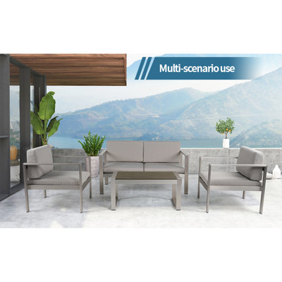 Denooyer 54.2'' Wide Reversible Aluminum Patio Sectional with Cushions
