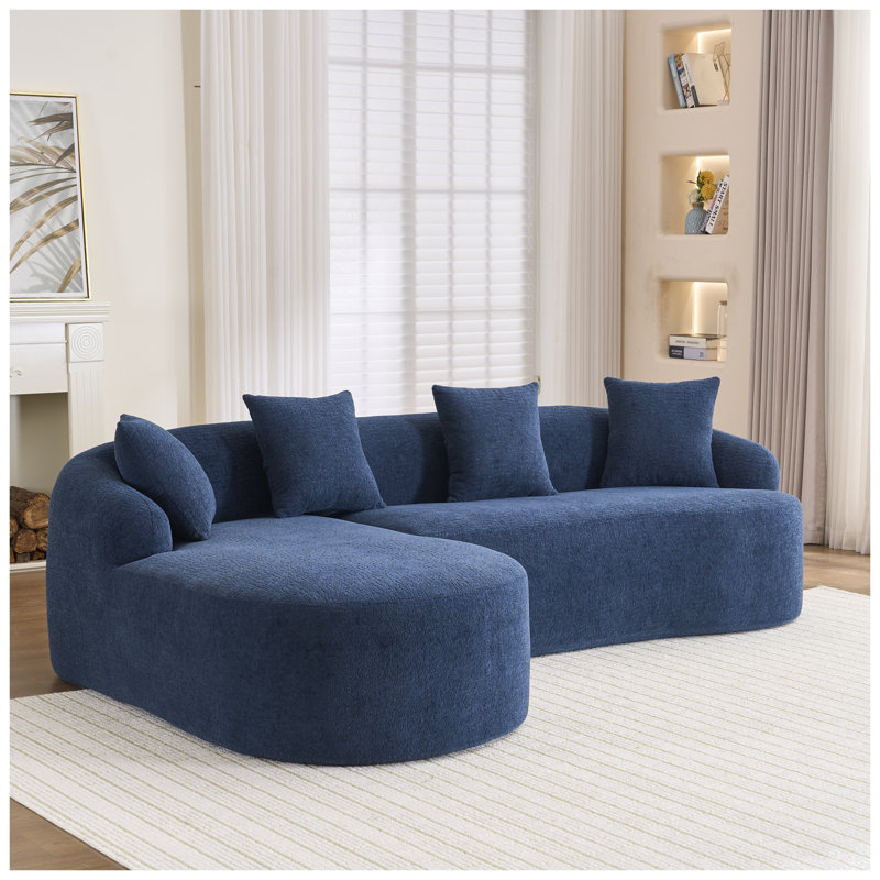 Canapé modulaire en L avec méridienne incurvée, canapé modulaire en chenille bleu marine, aucun assemblage requis, mousse à haute densité pour le salon