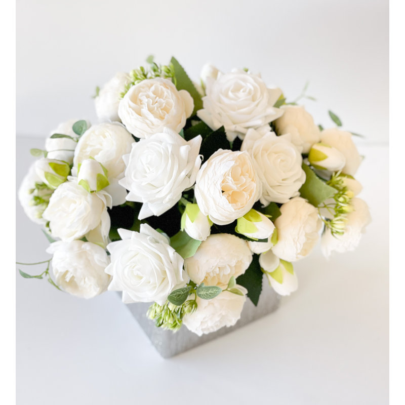 Arrangement de pivoines, centre de table artificiel français, Argent argent