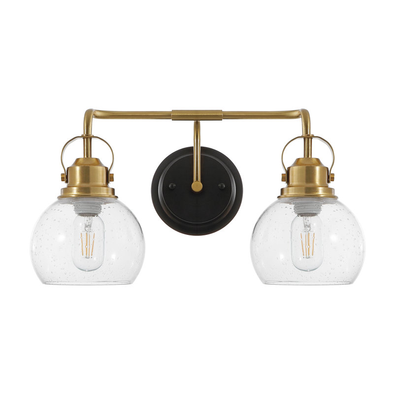 Gilbertson Metal/Seeded Glass Vanity Light, 2 Lights, Brass Gold/Oil Rubbed Bronze