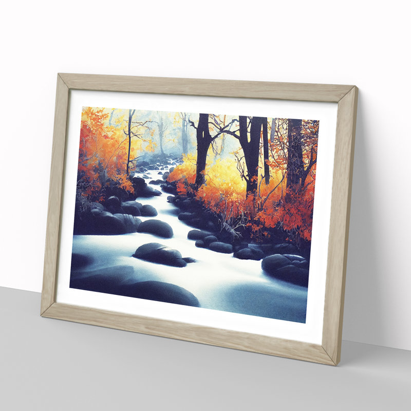 Autumn Forest Stream Vol.2 - Single Picture Frame Print, 25cm H x 34cm W x 2cm D, Oak Framed