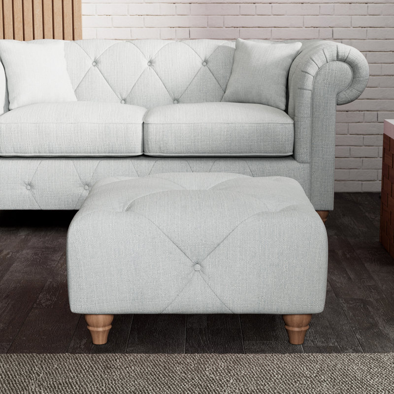 Ellrich 65cm Wide Tufted Rectangle No Pattern Footstool Ottoman, Walnut, Light Blue