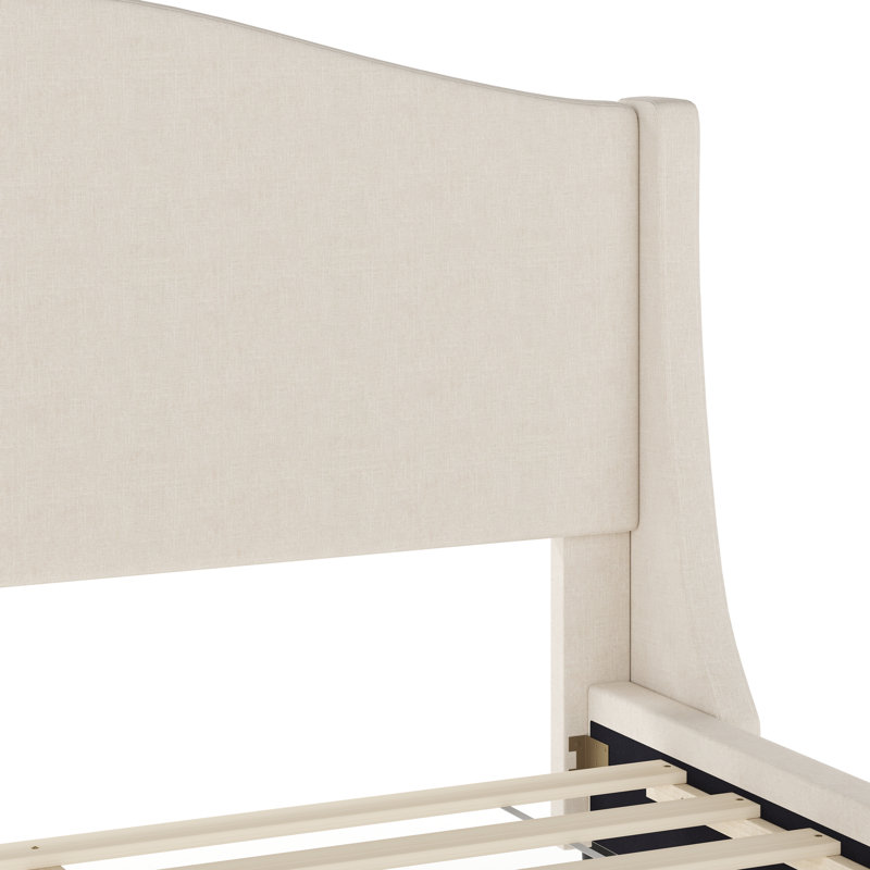 Martha Stewart Amelia Upholstered Platform Bed With Curved Headboard, Queen, Beige