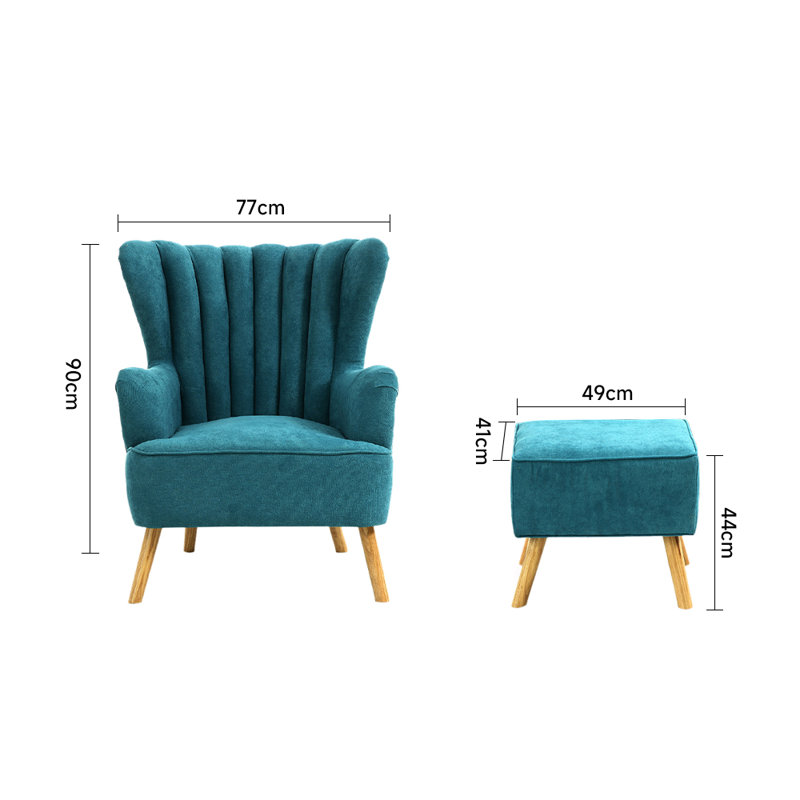 Kiro Upholstered Wingback Chair with Footstool, Blue