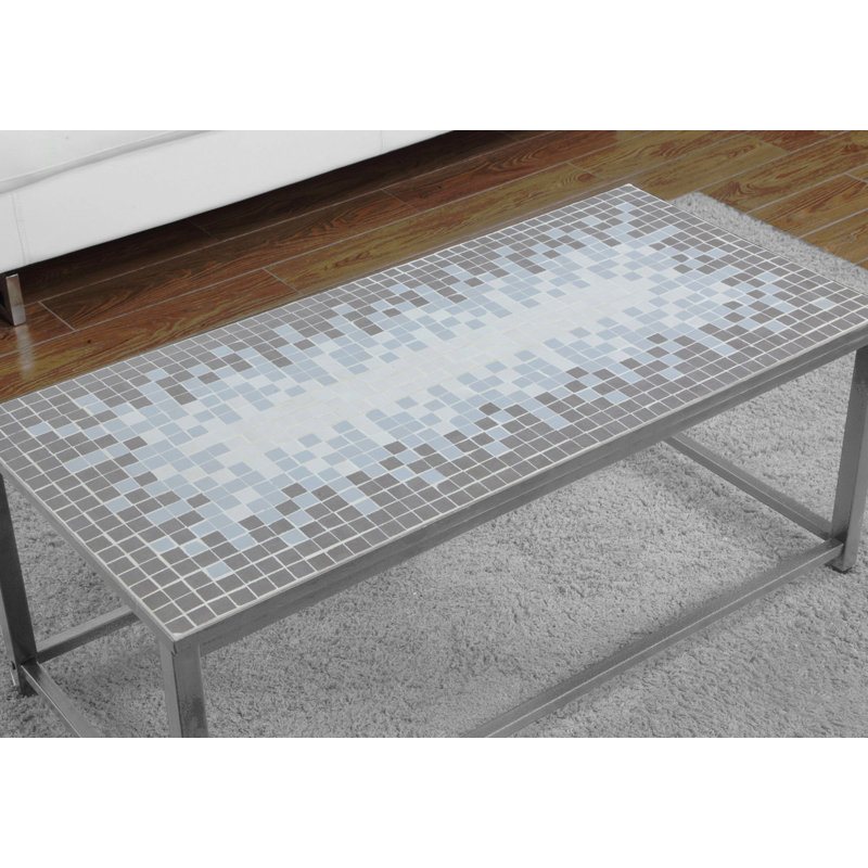 Table basse, accent, cocktail, rectangulaire, salon, L 42 po, carrelage, métal, transitionnel, Argent, Gris
