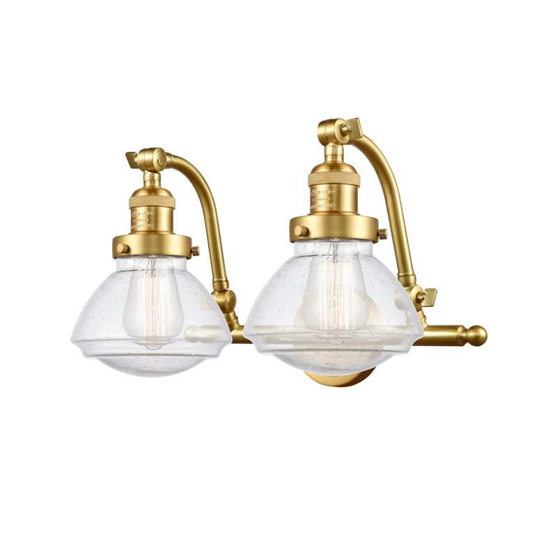 Éclairage pour salle de bain 2 lumières Chesterville, Ampoule incandescente rétro de 60 watts, Grainé, Or satiné