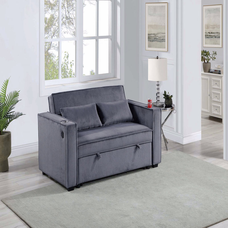 Canapé convertible en Corduroy, Gris foncé