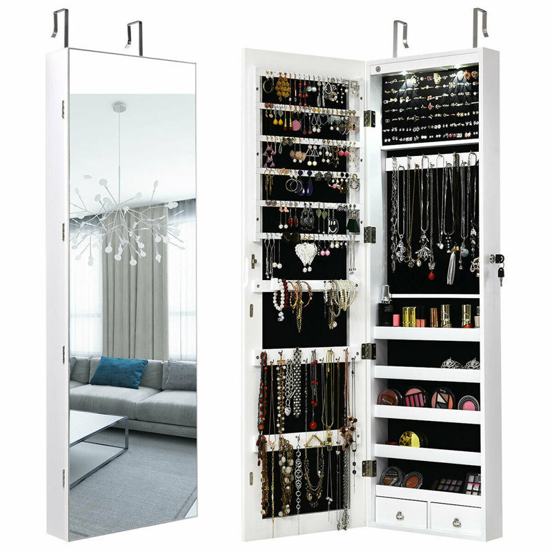 Armoire à bijoux avec miroir Argante, Blanc