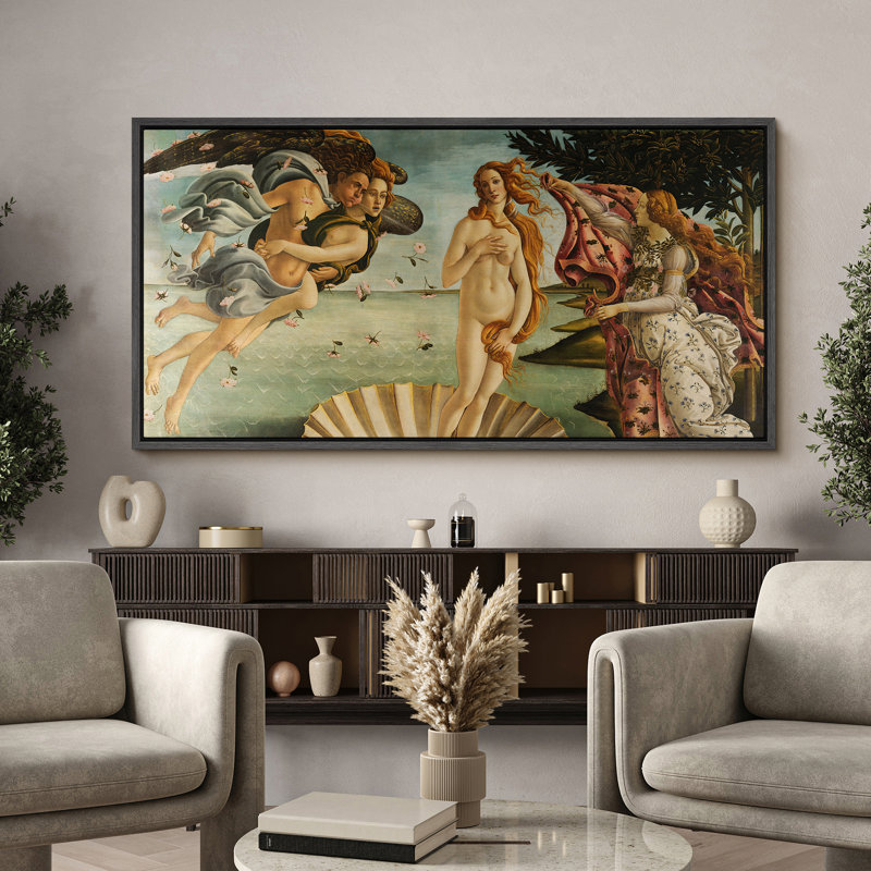 The Birth of Venus by Sandro Botticelli Modern Art, 30" H x 60" W, Black