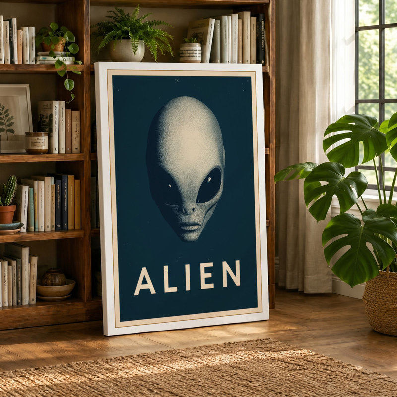Modern Alien Portrait Minimalist - Wrapped Canvas, 18x12 - 45.7 x 30.5 cm, Terracotta Border