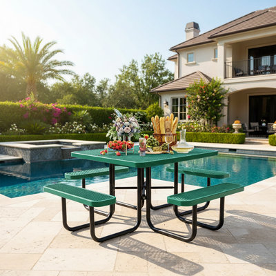 Table de pique-nique robuste pour l'extérieur avec trou pour parasol pour 8 personnes Outdoor Furniture