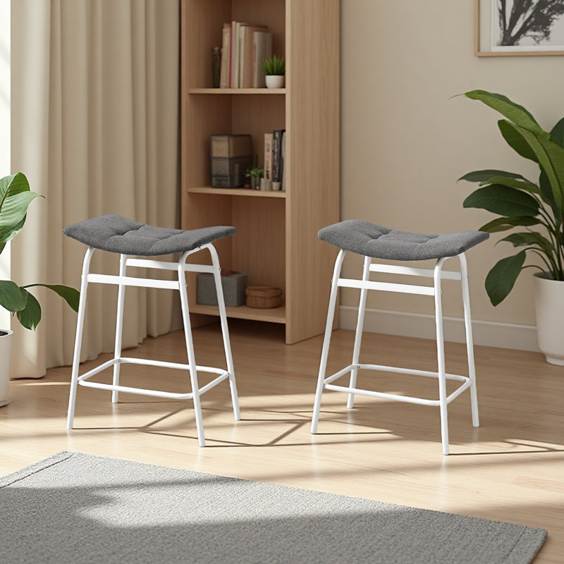 Barstool, Counter Height, Set Of 2, Kitchen, White