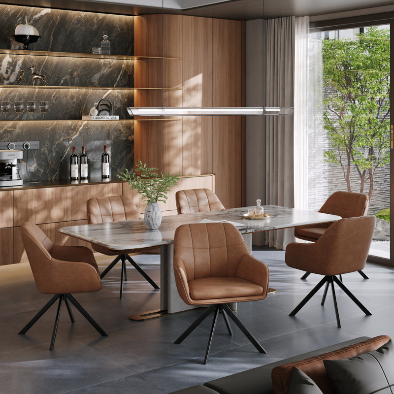 51.5cm H Upholstered Metal Upholstered Back Armchair, Light Brown PU, 2