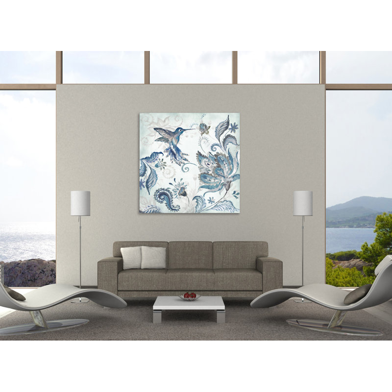 Toile tendue avec aquarelle Boho Blues and Humming Bird, H 48 po x l 48 po x P 1,5 po