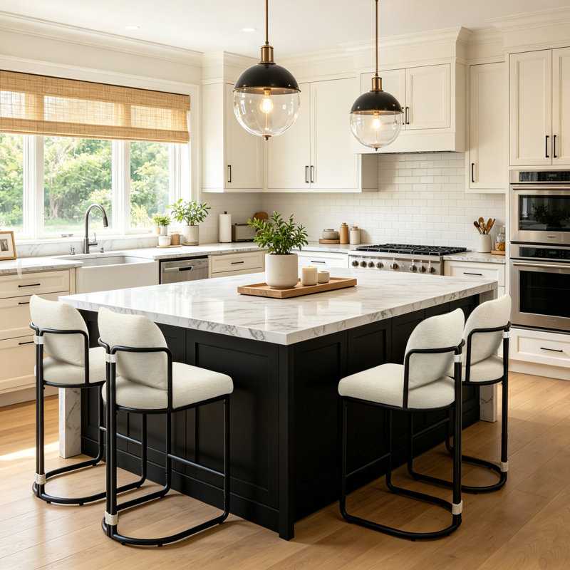 26'' Chenille Counter Stools With Backrest & Metal Frame, Modern Upholstered Bar Chairs For Kitchen Island, 4, Beige