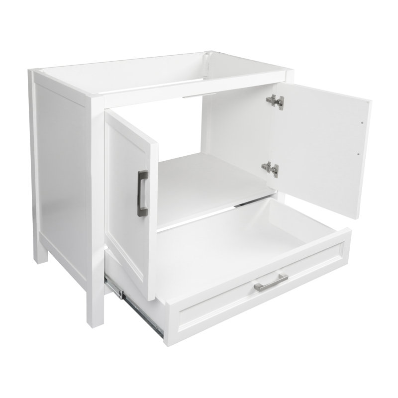 Aldino 37'' Single Bathroom Vanity with Solid Surface Top, White, White
