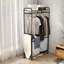 Organisateur de panier à linge multifonctionnel avec rail de suspension et tablette de rangement - Chariot à linge roulant sur roulettes, structure en métal robuste pour la salle de bain, la salle de lavage ou l'organisation de la chambre à coucher