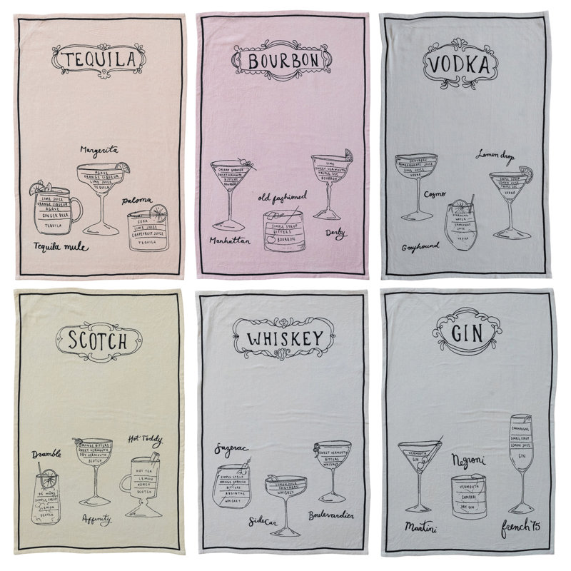 Ensemble de 6 serviettes à thé en mélange de lin avec recettes et art