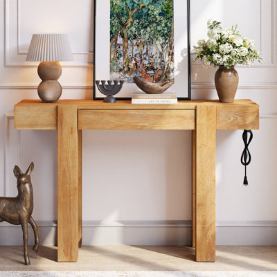 Console rustique minimaliste - tiroir caché, prise de courant latérale, profil mince de 13,4 po