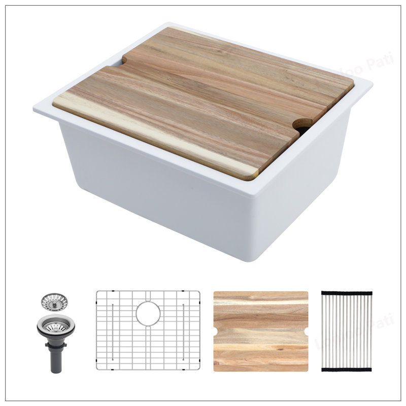 Durable White Granite Composite Workstation Undermount Kitchen Sink with Accessories for Efficient Cleaning and Space Utilization