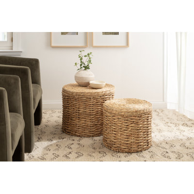 Two-Piece Rattan Side Table Set