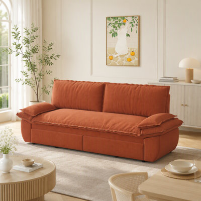 73.2" Queen Pull Out Sofa Bed,3-in-1 Convertible Sleeper Sofa,Multi-Functional Corduroy Loveseat Bed,Orange