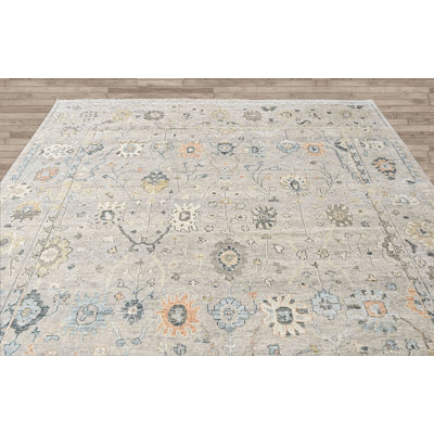 Multi Size Hand Knotted Wool Gray Oushak Transitional Rug