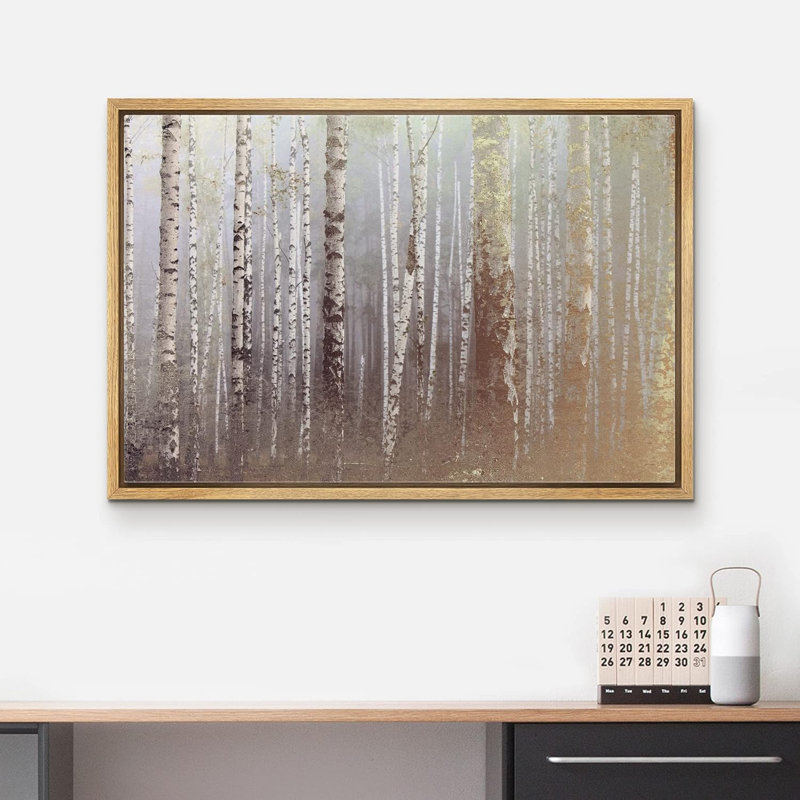 Aspen Birch Foggy Autumn White Birch Tree Forest Nature Landscape Technique mixte sur toile, H 24 po x l 36 po x P 1,5 po