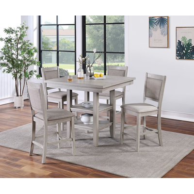 Ensemble de salle à manger 5 pièces, hauteur du comptoir, 101,6 cm x 101,6 cm x 91,4 cm, bois d'hévéa, ensemble de 5 pièces, table et chaises, marron, hauteur du comptoir