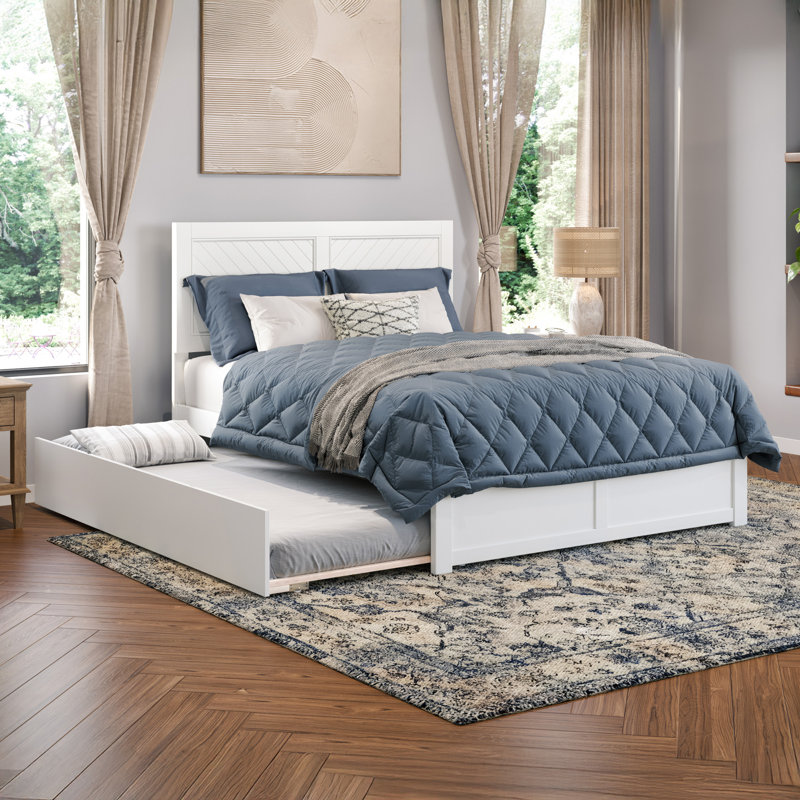 Bhawana Solid Wood Slanted Chevron Platform Bed with Trundle Bed, King