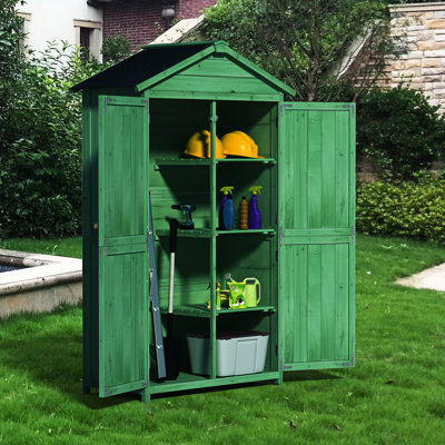 Remise extérieure pour outils de jardin 35,6 po x 18,1 po x 67,94 po, toit imperméable, bois, portes doubles, rangement en bois L 67,94 po pour l'extérieur, tablettes amovibles