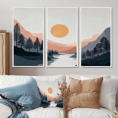 Ensemble de salon d'art mural côtier Sunsetter River Drift Mountains