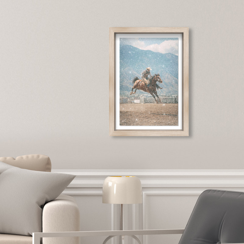 Bronc Rider Print by Oliver Gal, 16.5" H x 11.5" W, Natural Oak Shadowbox